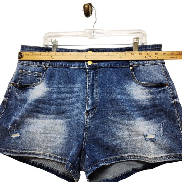 Womens Distressed Denim Shorts Size 4XL By Flamingal High Waisted Casual - Picture 4 of 6